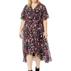 CALVIN KLEIN Plus Size Faux Wrap Dress Floral Print Size 24 Brand New NWT